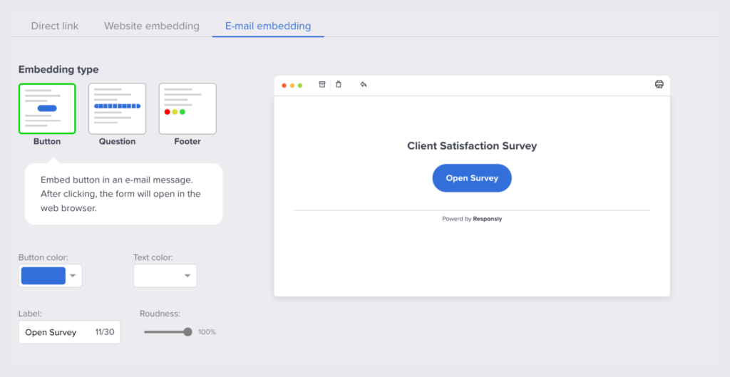 Embed your satisfaction survey in an email